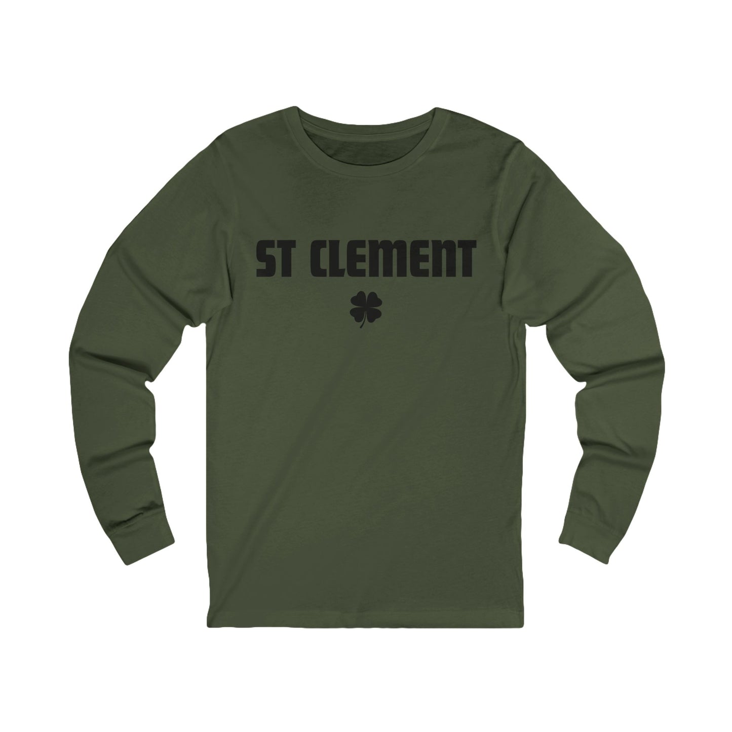 St Clement BLACK print with shamrock Long Sleeve Tee