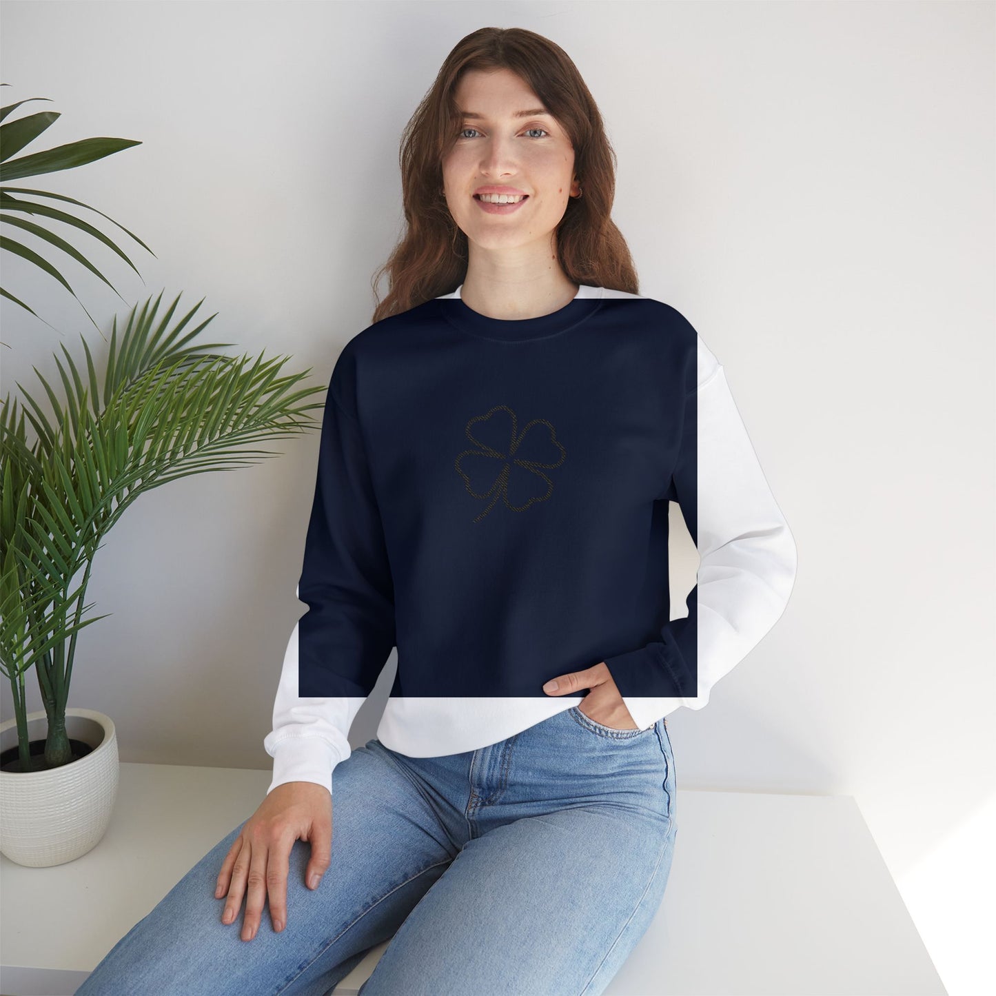 Shamrock Embroidered Crewneck Sweatshirt - Black Stitching
