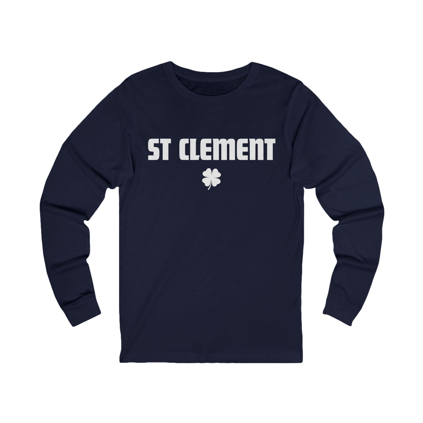St Clement WHITE print with shamrock Long Sleeve Tee