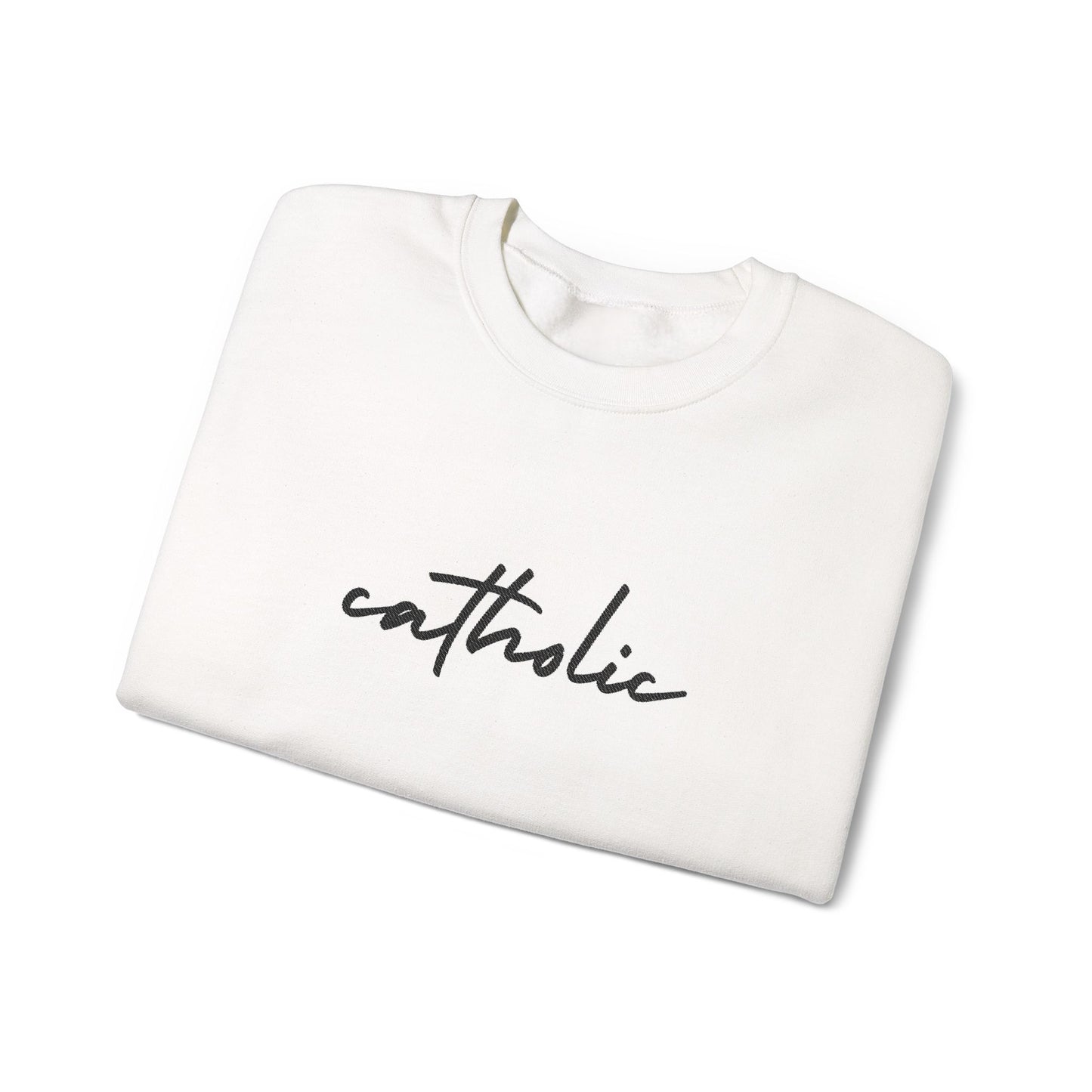 catholic Script Embroidered Crewneck Sweatshirt - black stitches