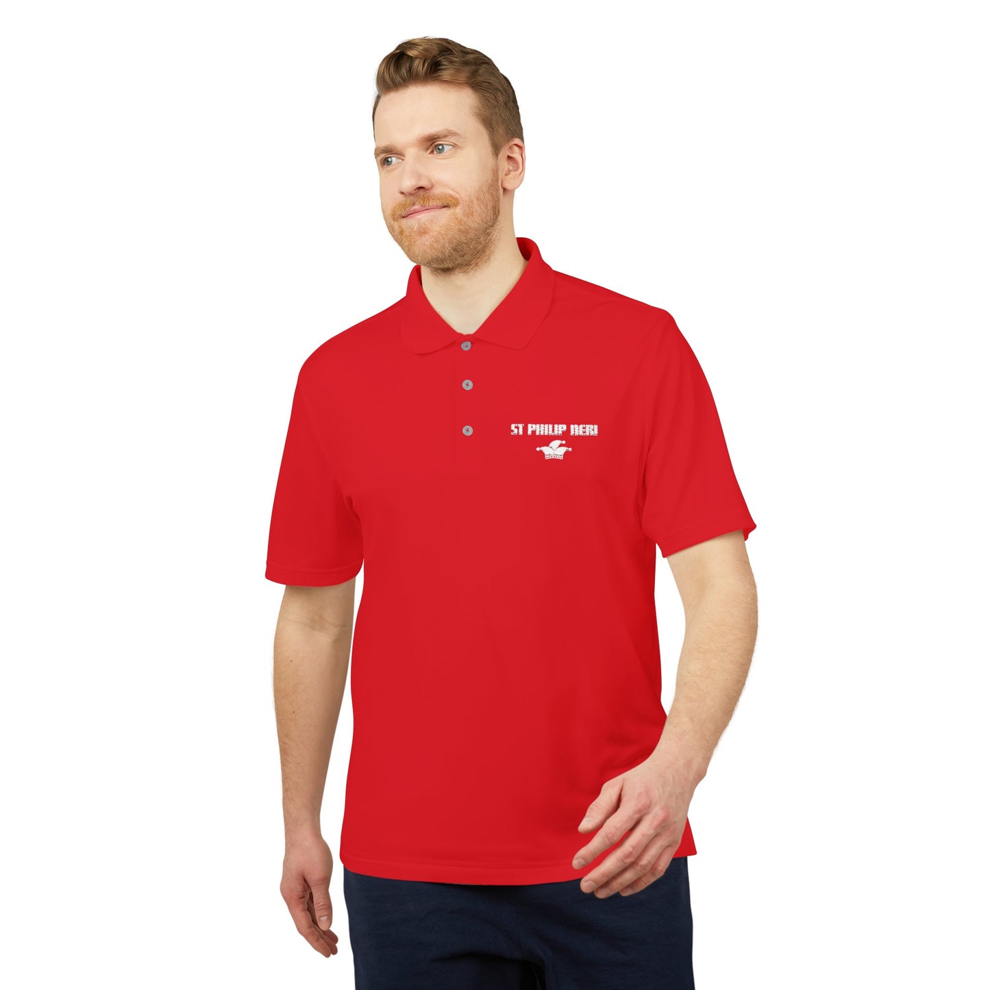 St. Philip Neri Performance Polo — Lightweight Athletic Golf Shirt WHITE stitching