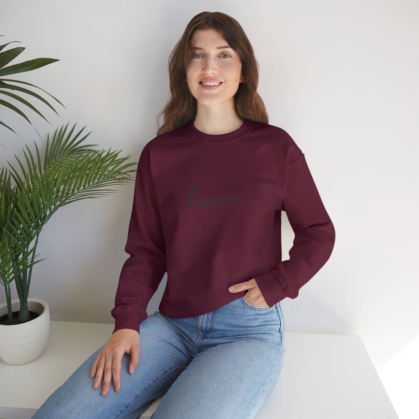 love Script Crewneck Sweatshirt - black stitching