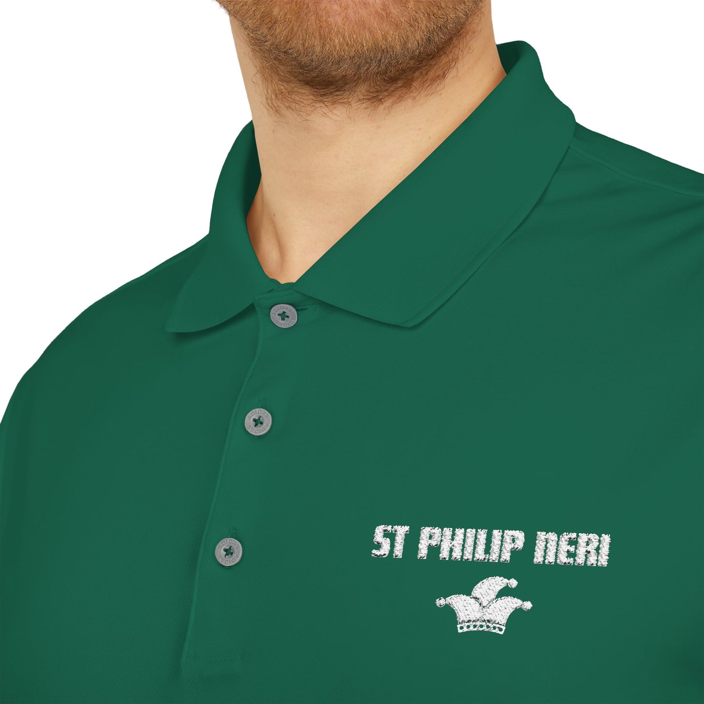 St. Philip Neri Performance Polo — Lightweight Athletic Golf Shirt WHITE stitching
