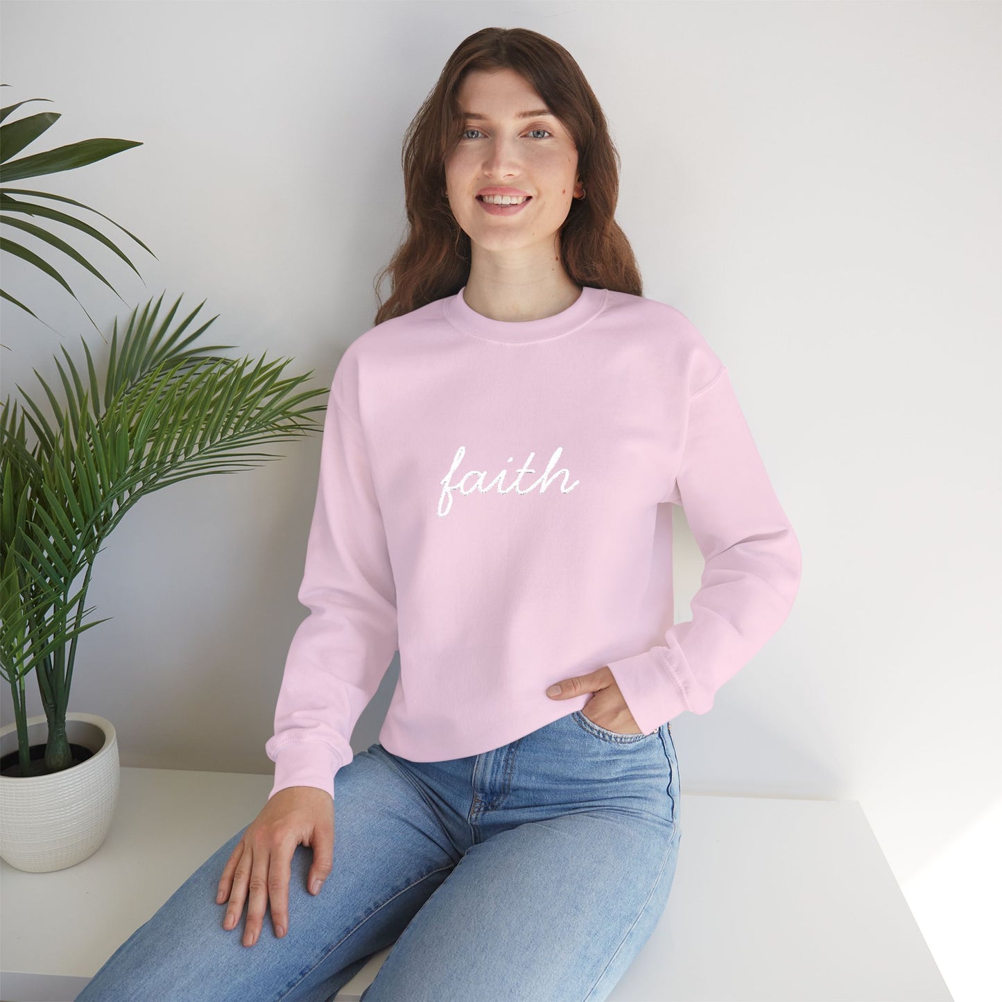 faith Script Embroidered Crewneck Sweatshirt - white stitches