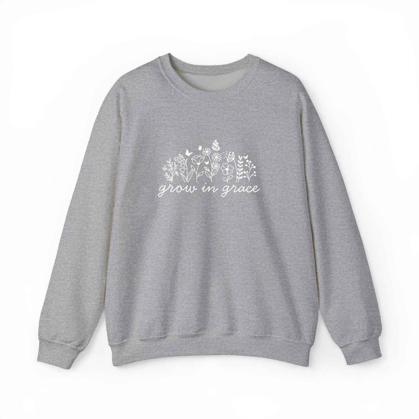 grow in grace Embroidered Crewneck Sweatshirt - white stitches