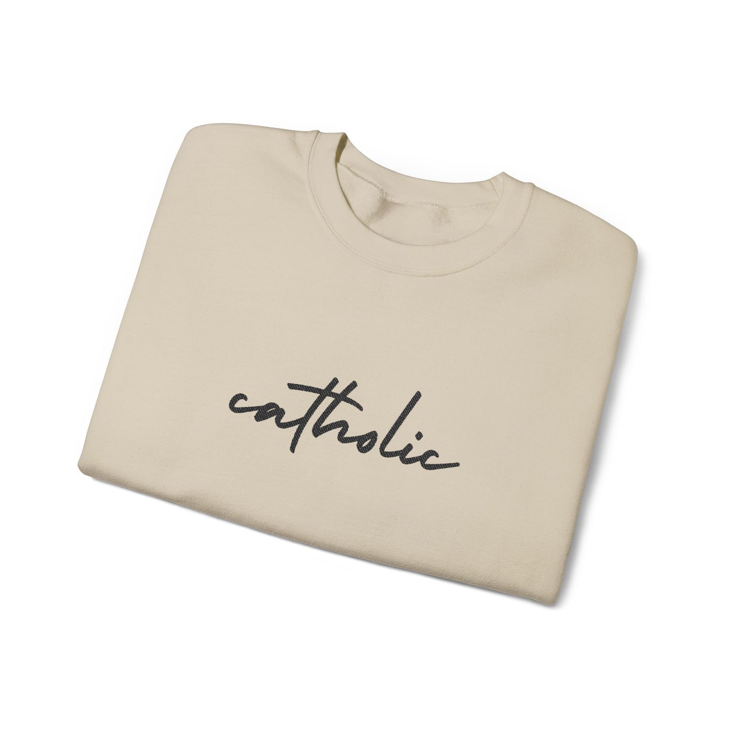 catholic Script Embroidered Crewneck Sweatshirt - black stitches