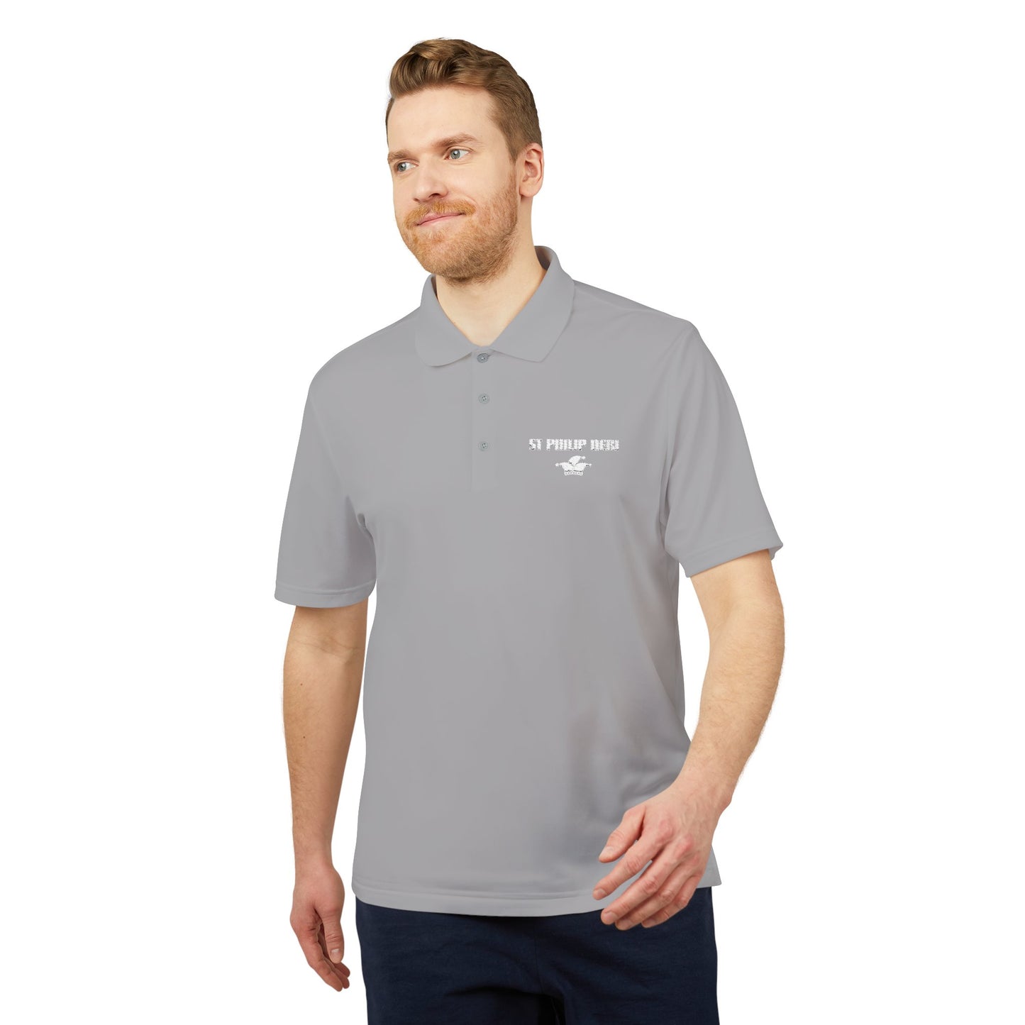 St. Philip Neri Performance Polo — Lightweight Athletic Golf Shirt WHITE stitching