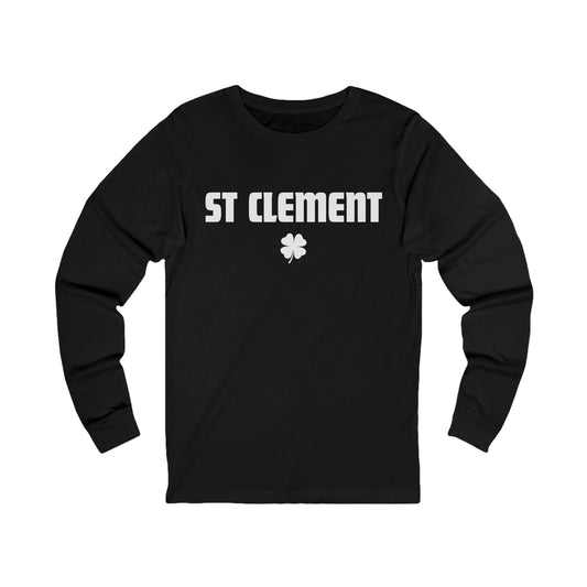St Clement WHITE print with shamrock Long Sleeve Tee