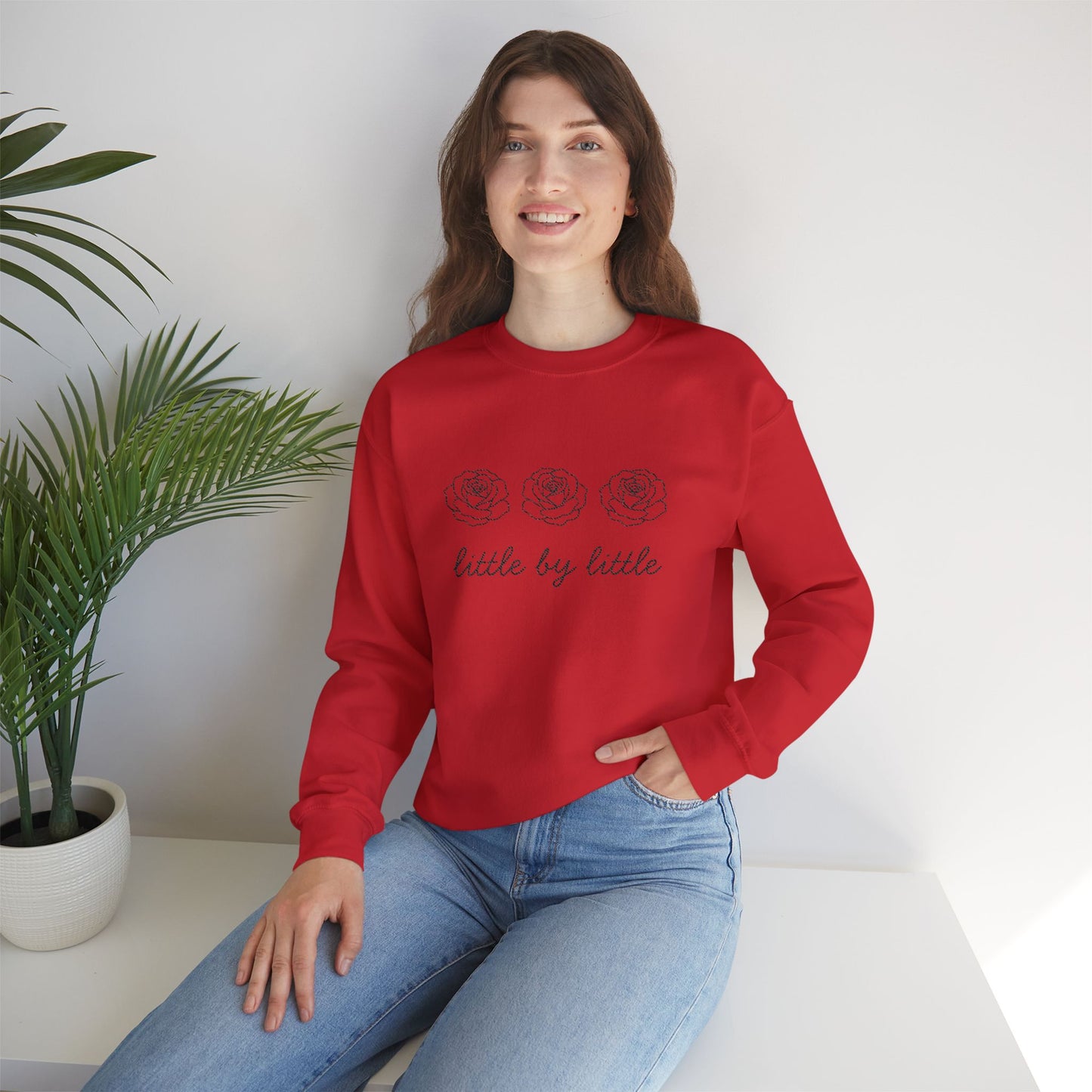 Little by little Embroidered Crewneck Sweatshirt - black stitches