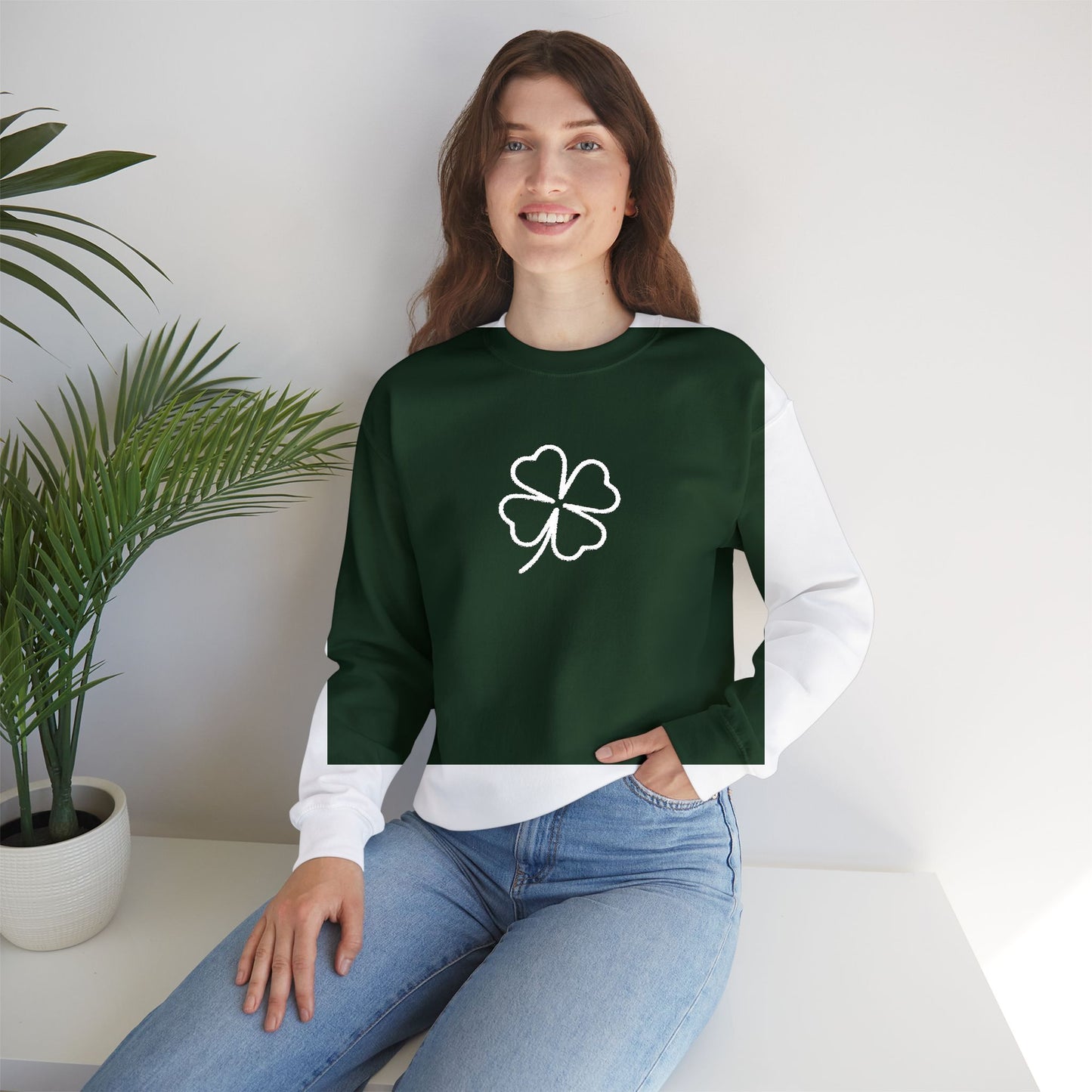 Shamrock Embroidered Crewneck Sweatshirt - White Stitching