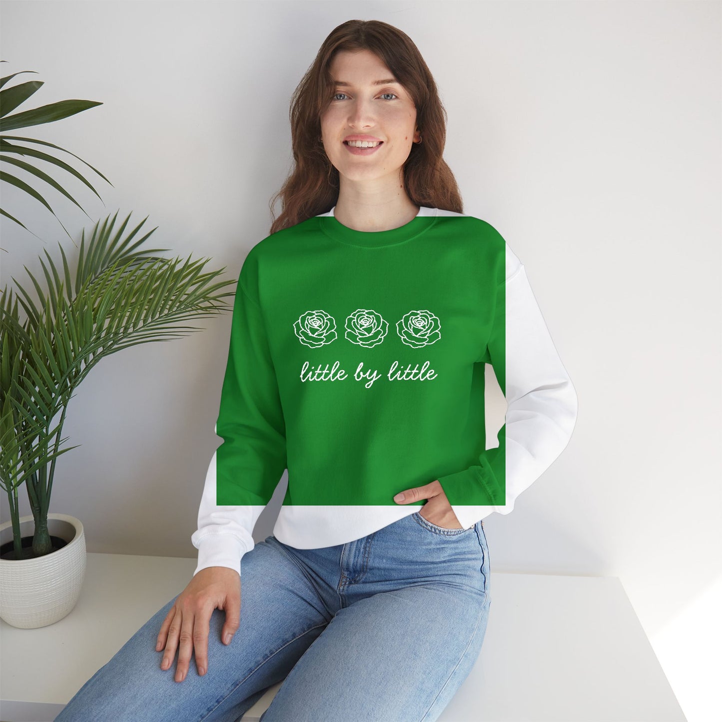 Little by little Embroidered Crewneck Sweatshirt - white stitches