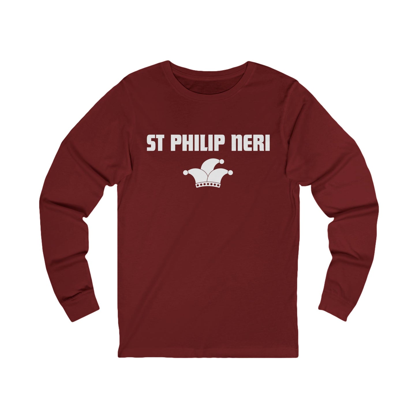 St Philip Neri WHITE print with jester hat Long Sleeve Tee