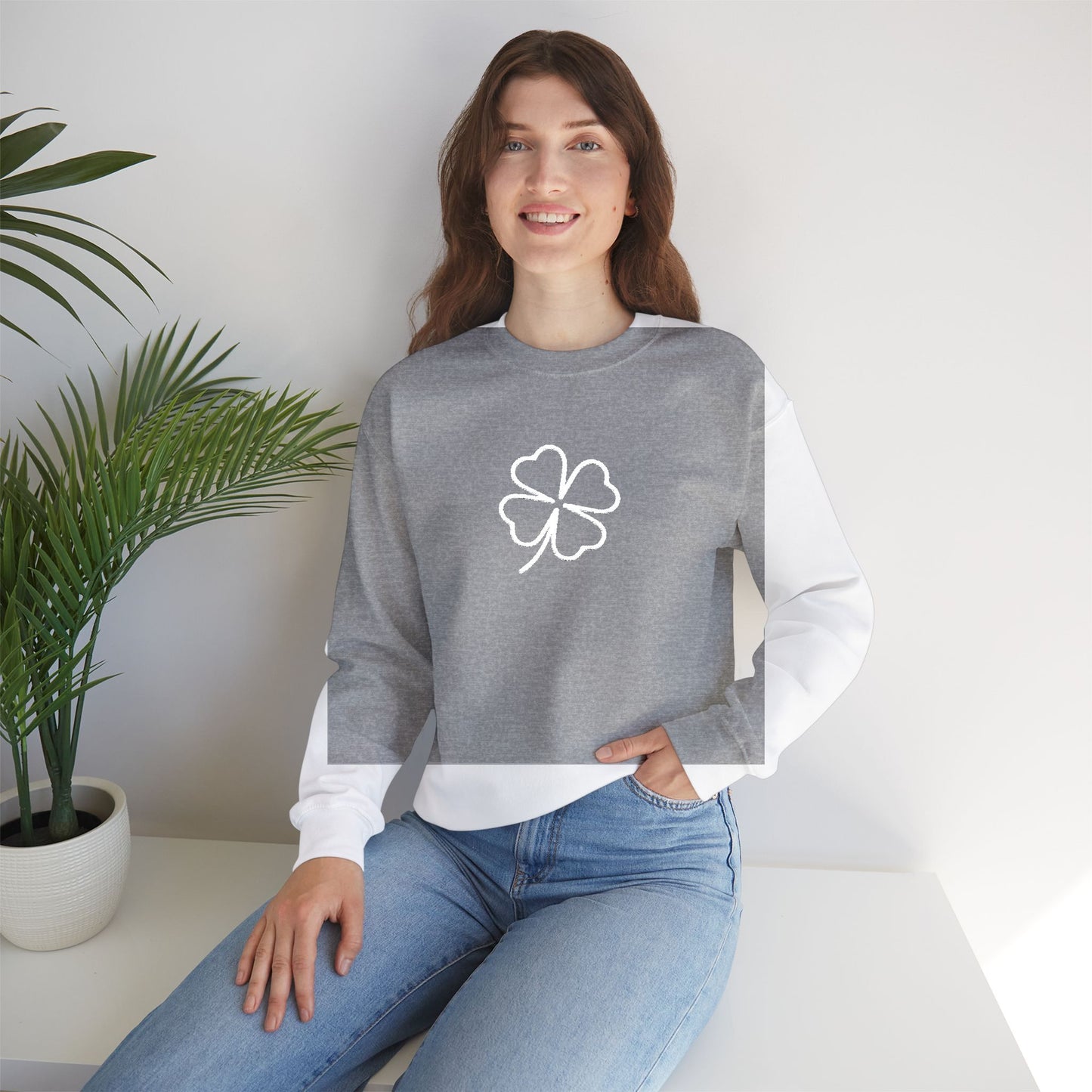 Shamrock Embroidered Crewneck Sweatshirt - White Stitching