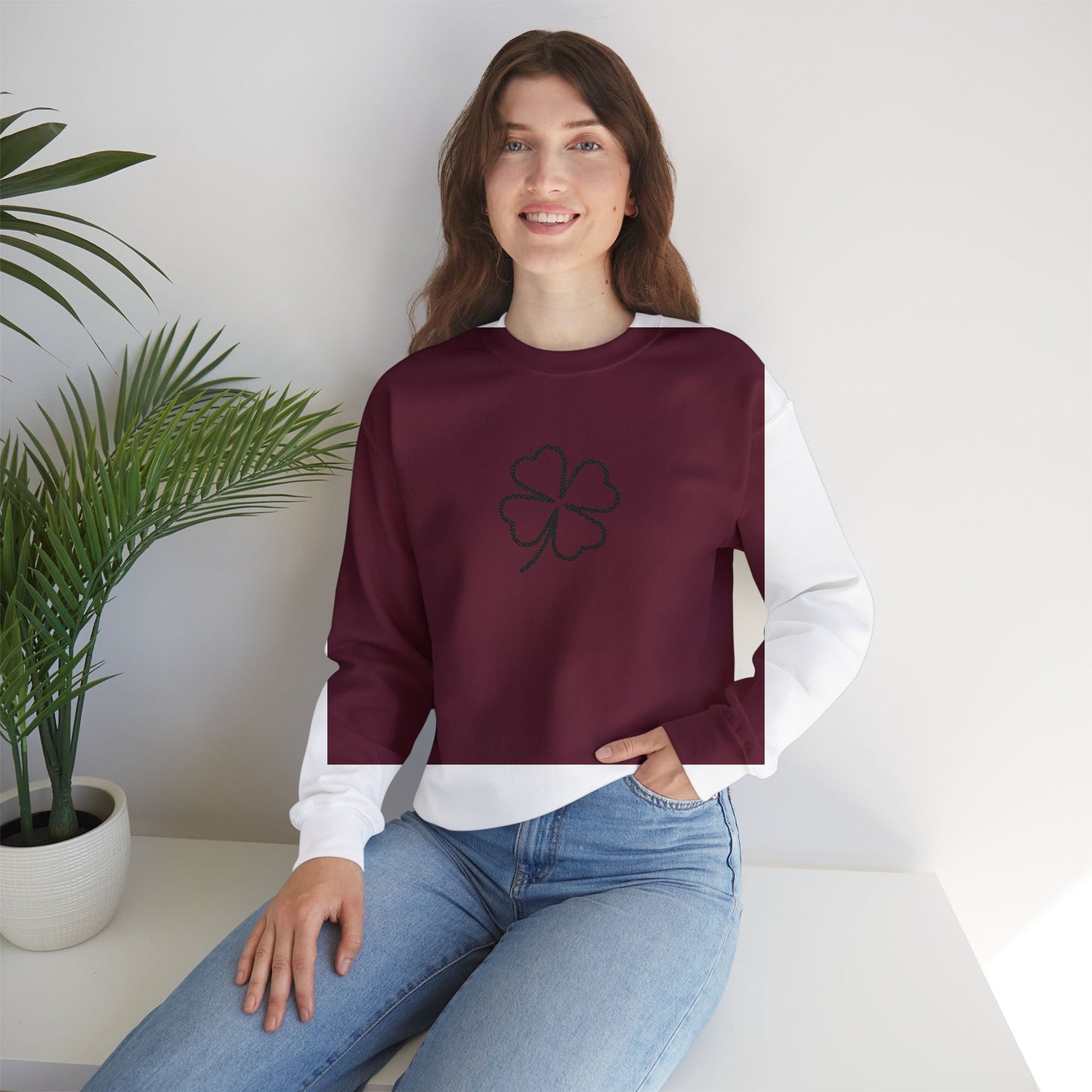 Shamrock Embroidered Crewneck Sweatshirt - Black Stitching