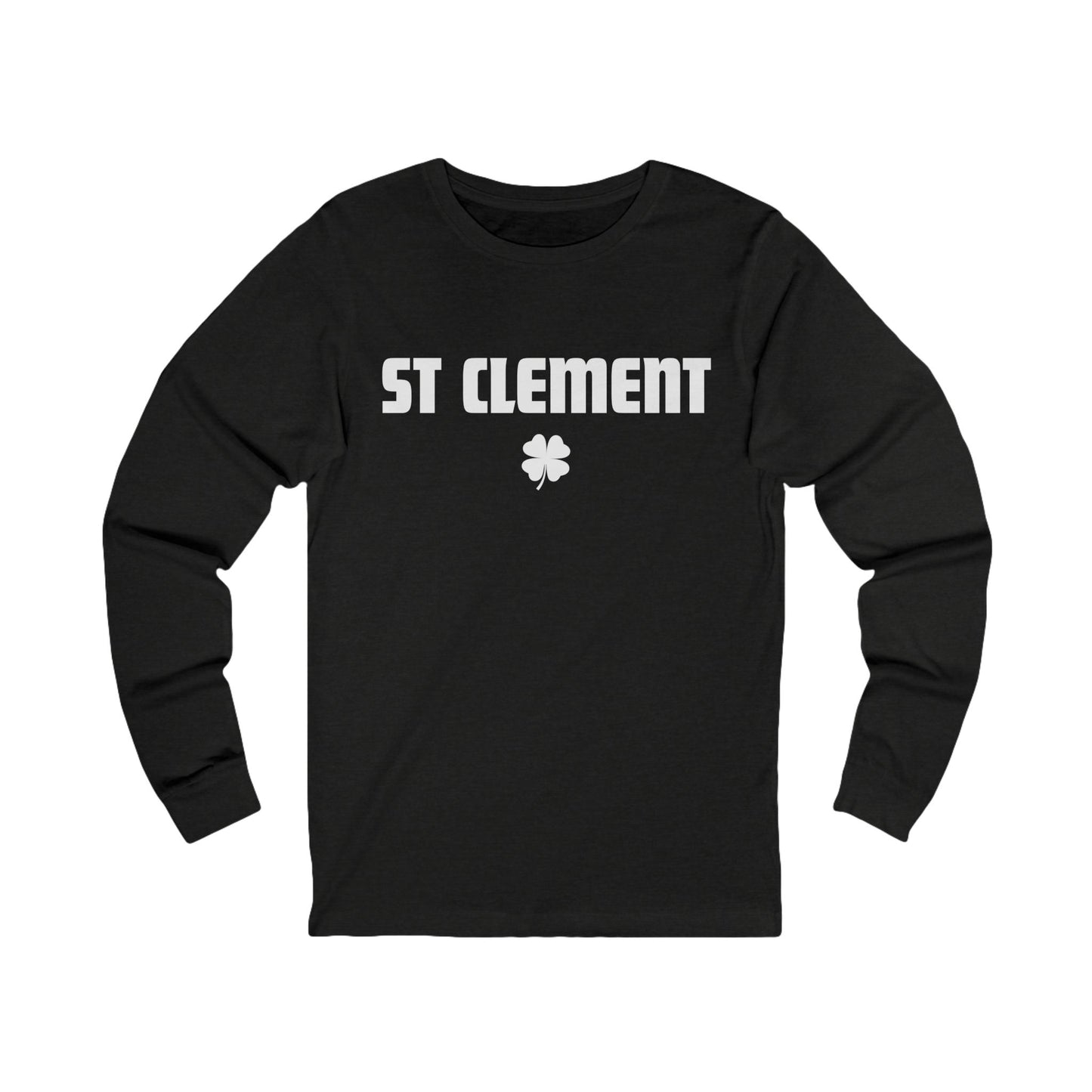 St Clement WHITE print with shamrock Long Sleeve Tee