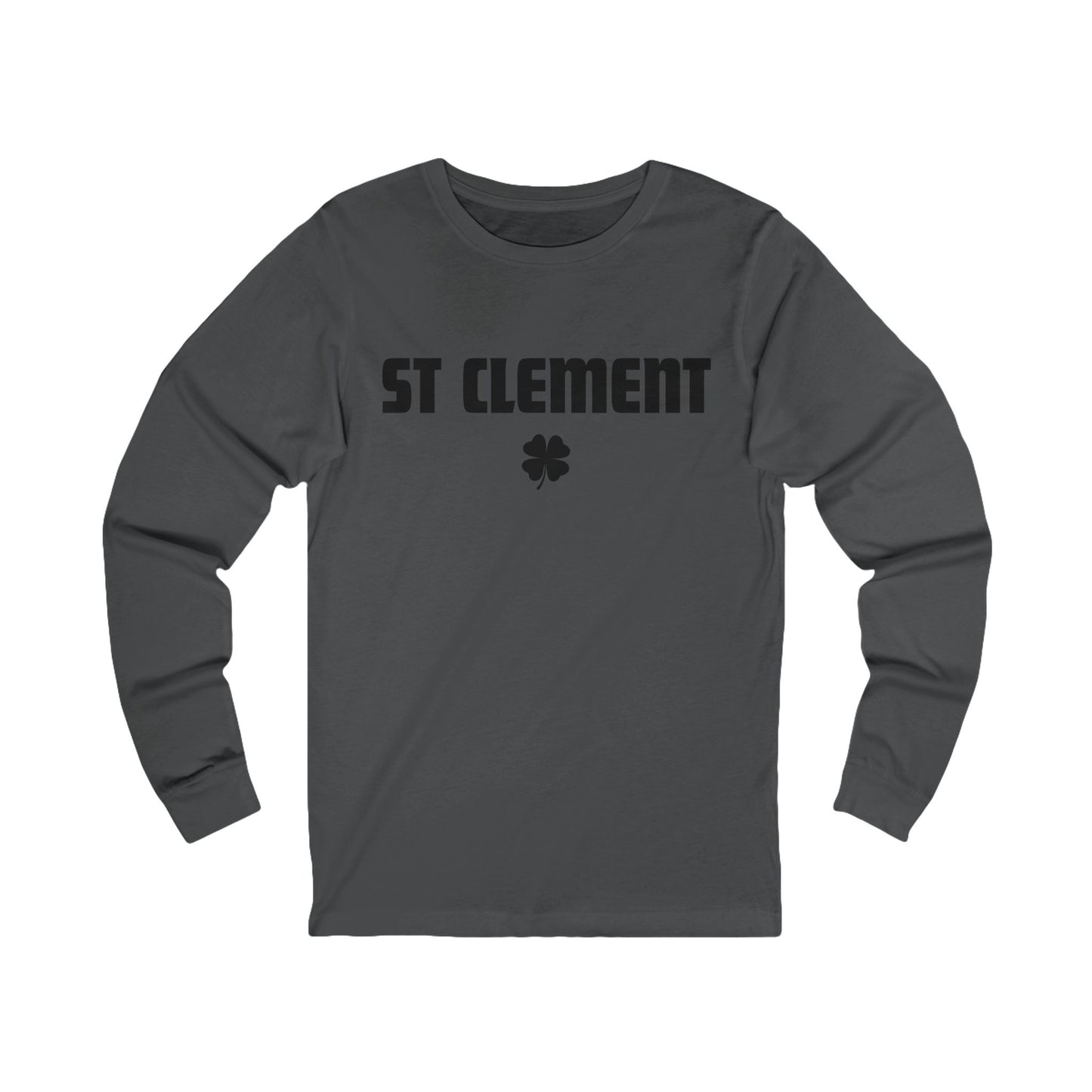St Clement BLACK print with shamrock Long Sleeve Tee