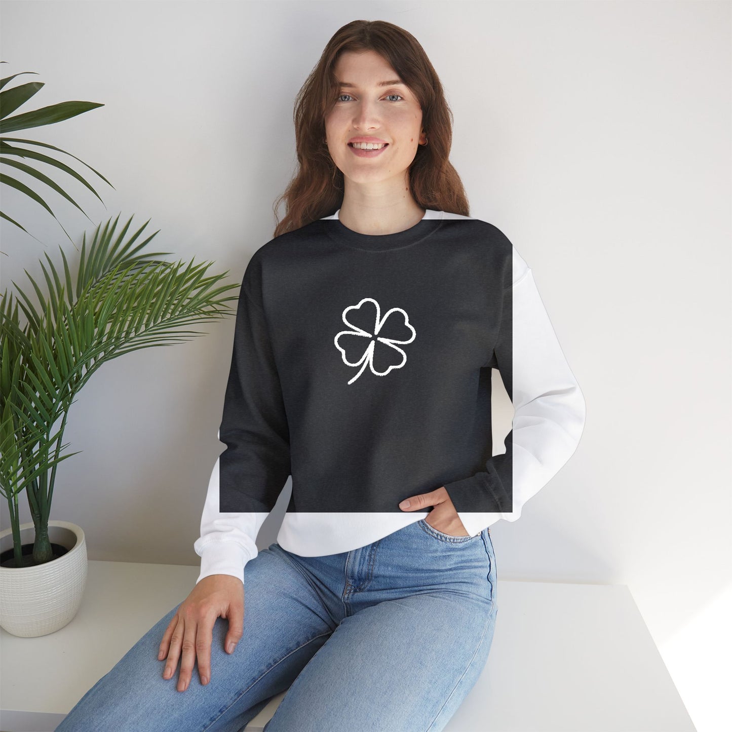 Shamrock Embroidered Crewneck Sweatshirt - White Stitching