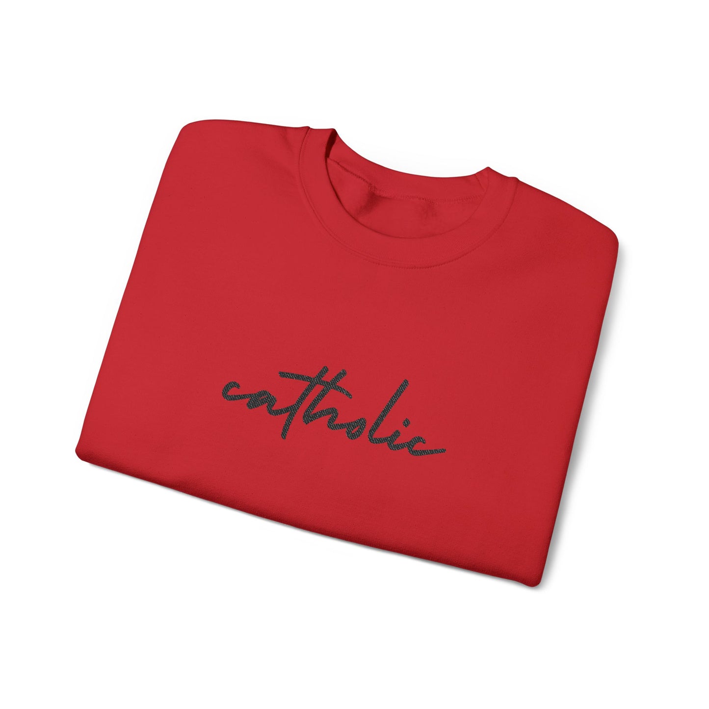 catholic Script Embroidered Crewneck Sweatshirt - black stitches