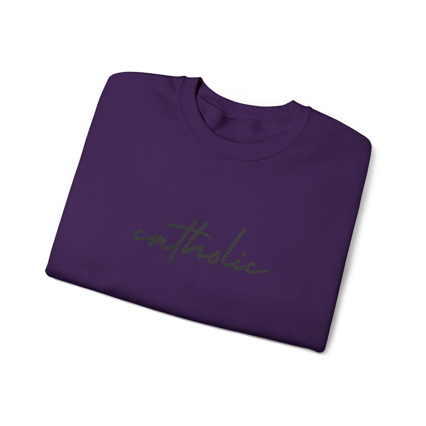 catholic Script Embroidered Crewneck Sweatshirt - black stitches