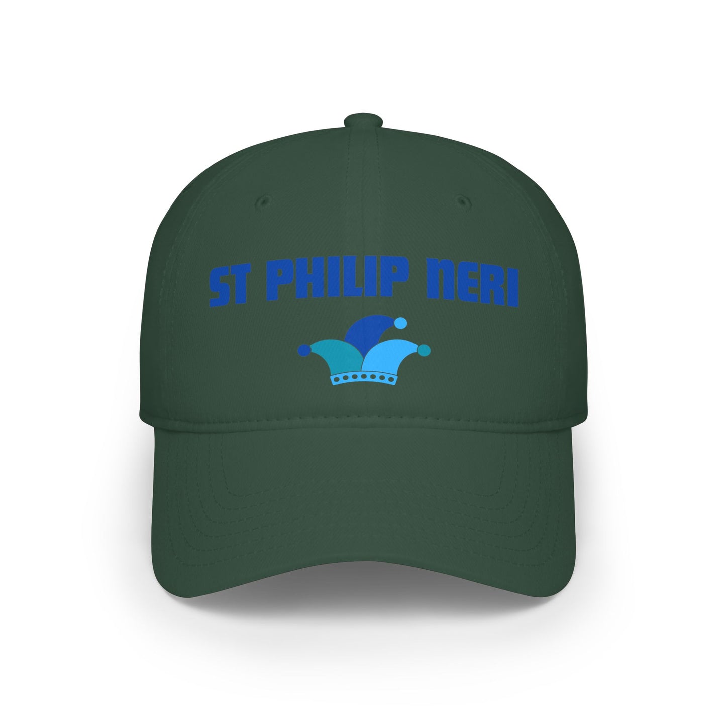 St. Philip Neri Low Profile Baseball Cap — Blue text with Jester Hat