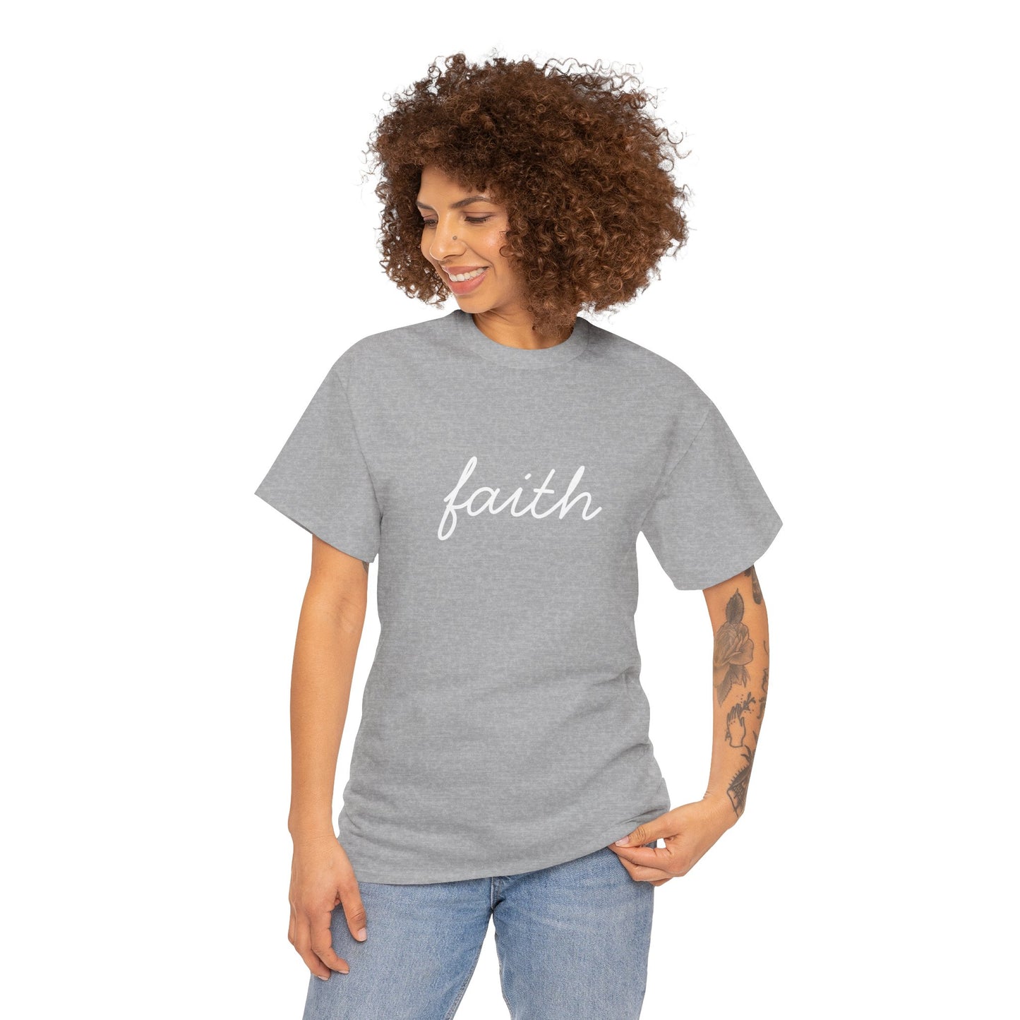 Faith Script T-Shirt —White Printing