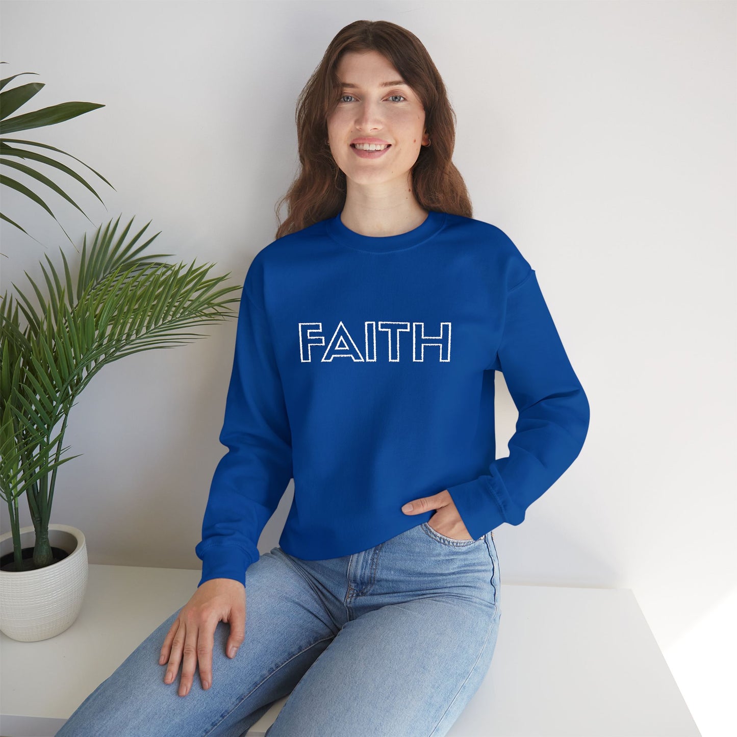 FAITH Embroidered Crewneck Sweatshirt - White stitching